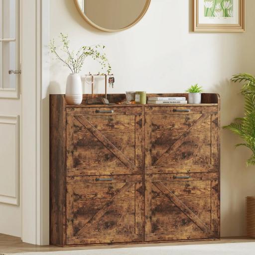 Zapatero Estrecho con 4 Compartimentos Abatibles Divisores Ajustables para 24 Pares con Antivuelco 120x24x103 cm Marrón [3]