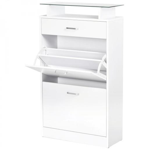 Organizador de Zapatos Multifuncional Zapatero con 3 Cajones Estante de Vidrio Asa de Aluminio para Pasillo Tablero de Partículas Carga 50 kg 60x24x105,5 cm Blanco [9]