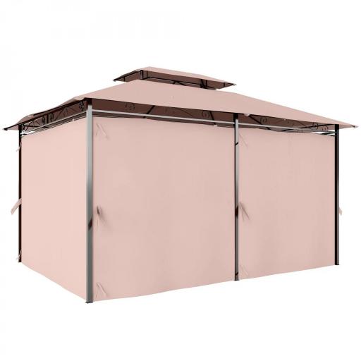 Gazebo de Exterior 3x4 m con Paredes Laterales Doble Techo 6 Puertas con Cremallera y 8 Orificios de Drenaje Caqui [8]