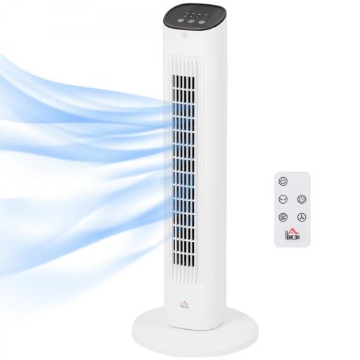 Ventilador de Torre 50W con Control Remoto 3 Velocidades Temporizador 15h Oscilación Pantalla LED 30x30x78 cm Blanco [9]