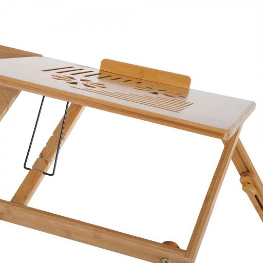 Mesa Plegable de Bambú, Mesa de Ordenador Portátil, para Cama y Sofá, Altura Ajustable, Cajón, Patas Plegables, para Leer, Escribir, Comer, Trabajar, Natural [8]