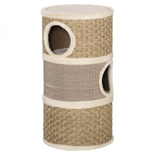 Tonel Rascador para Gatos con 3 Niveles Barril de Rascado con Plataforma Cama Cómoda Ø37,5x70 cm Marrón Claro y Beige [9]