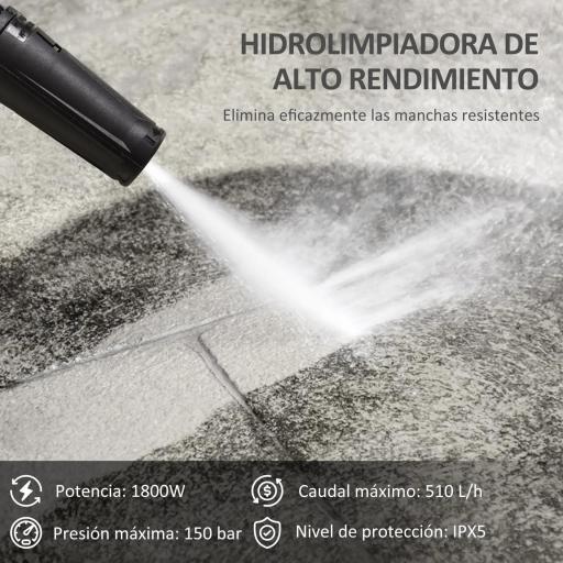 Hidrolimpiadora de Alta Presión 1800W con Accesorios Ángulo Ajustable y Parada Automática 33x31,5x80,5 cm Verde y Negro [2]