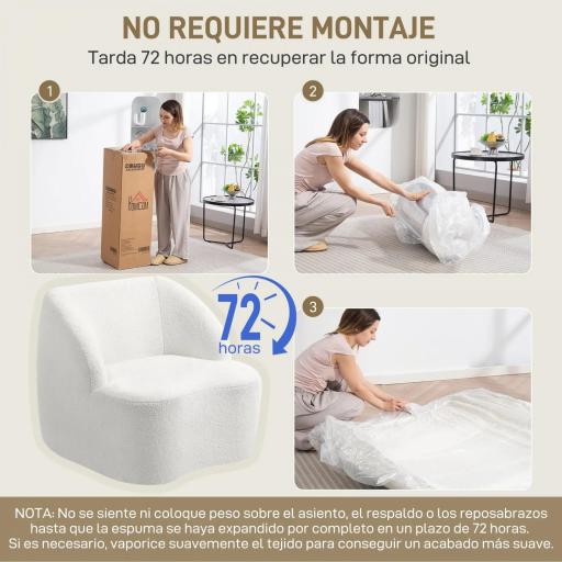 Sillón de Lectura Tapizado en Borreguito Diseño Curvo Acolchado Grueso No Requiere Montaje Crema [4]