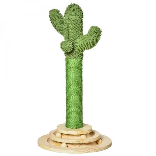 Poste Rascador para Gatos en Forma de Cactus Pequeño Árbol Rascador para Gatos con Poste de Sisal y Felpa Pelota Colgante y Base con Juego de Madera 32x32x60 cm Verde [7]