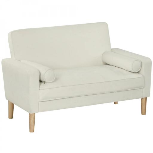 Sofá de 2 Plazas Tapizado en Terciopelo 130 cm con Asiento Capitoné y Patas de Madera para Espacios Pequeños Crema [9]