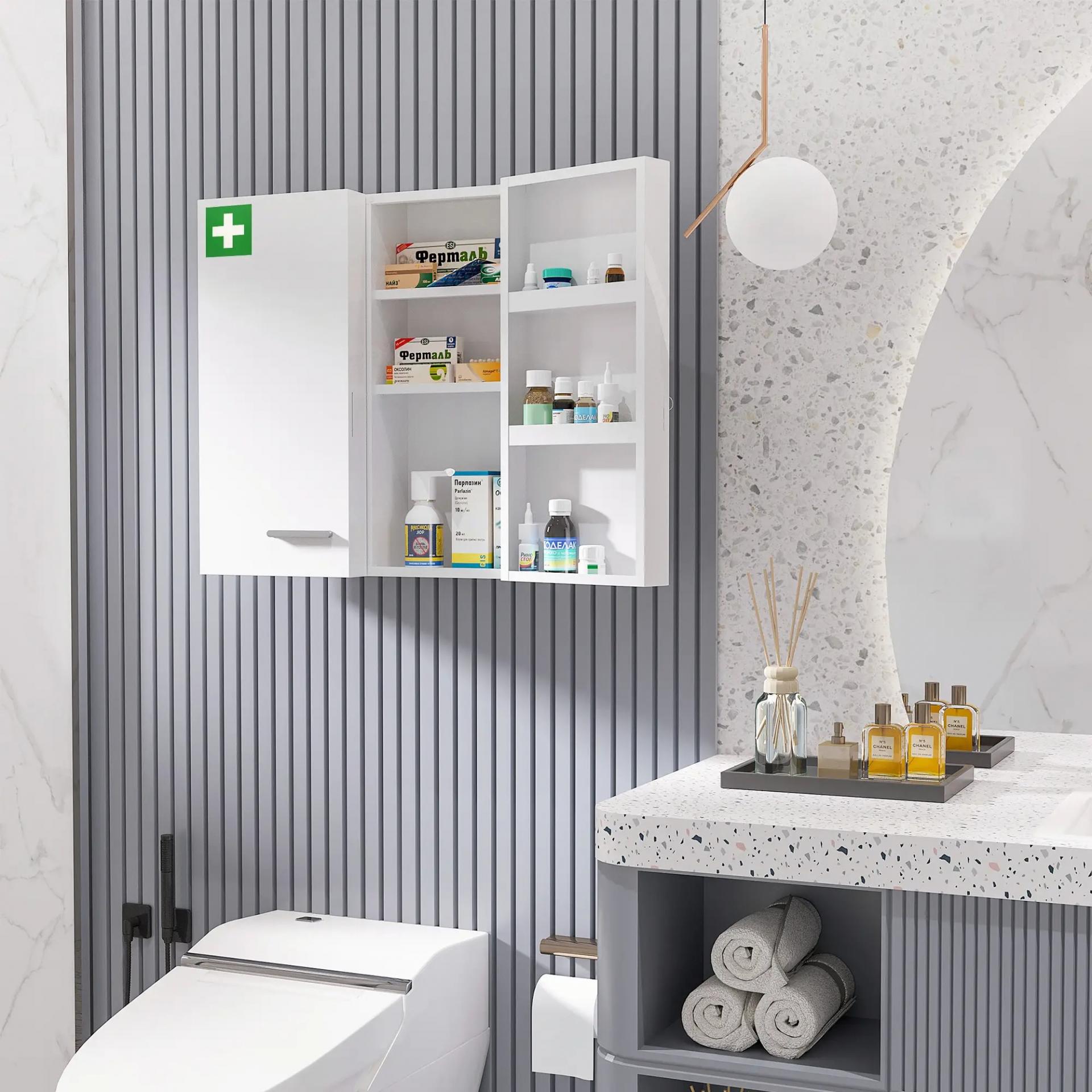 Botiquín para Medicinas de 3 Niveles Armario de Botiquín con Cerradura y 2 Llaves para Cocina Baño 55x18x60 cm Blanco