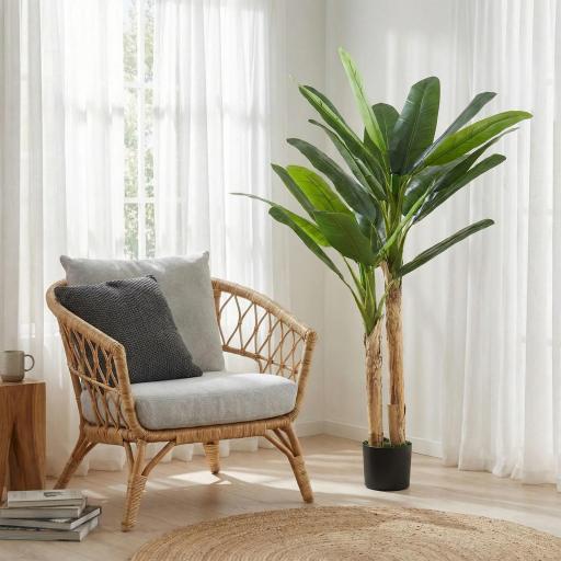 Árbol de Plátano Artificial 150 cm Planta Artificial Decorativa con Maceta y 2 Troncos para Hogar Oficina Salón Verde [4]