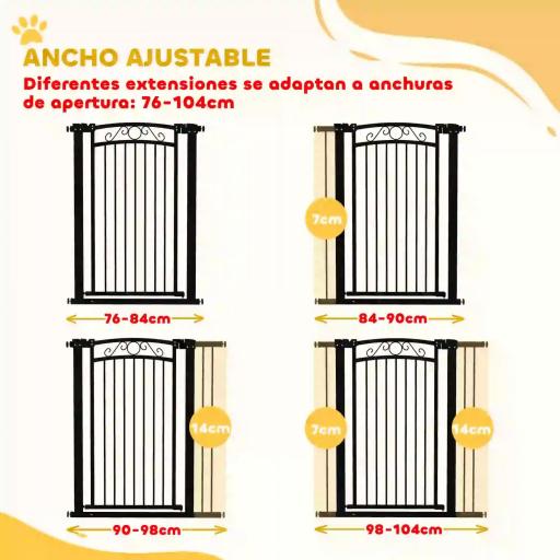 Puerta para Perros con Ancho Ajustable 76-104 cm Barrera de Seguridad con 2 Extensiones y Doble Bloqueo Negro [2]