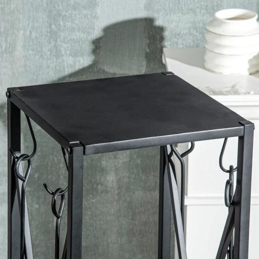 Estante de Leña Metálico Leñero de Exterior con Ganchos Pala Cepillo Atizador y Tenazas Carga 65 kg 34x34x111 cm Negro [2]