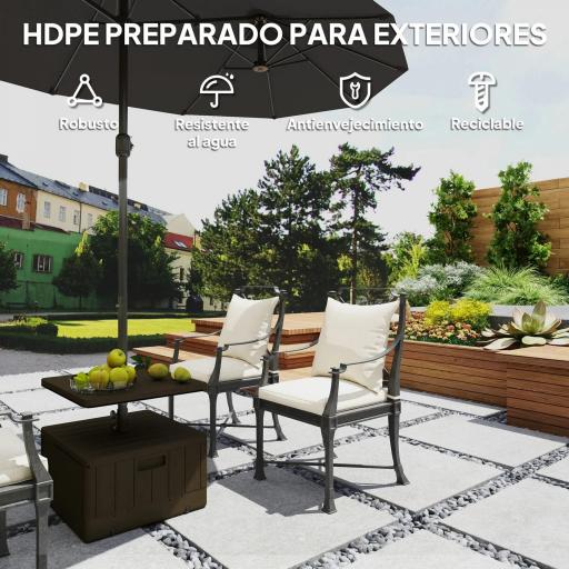 Base para Sombrilla Exterior 3 en 1 Mesa Auxiliar Ajustable Macetero Soporte de Parasol Rellenable Arena 80 kg Negro [3]