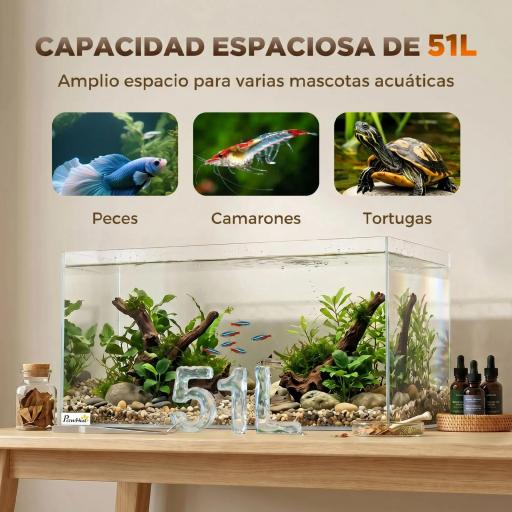Acuario de Pecera 51 L Pecera de Cristal con Alfombrilla Protectora para Peces Camarones y Tortugas Transparente [8]