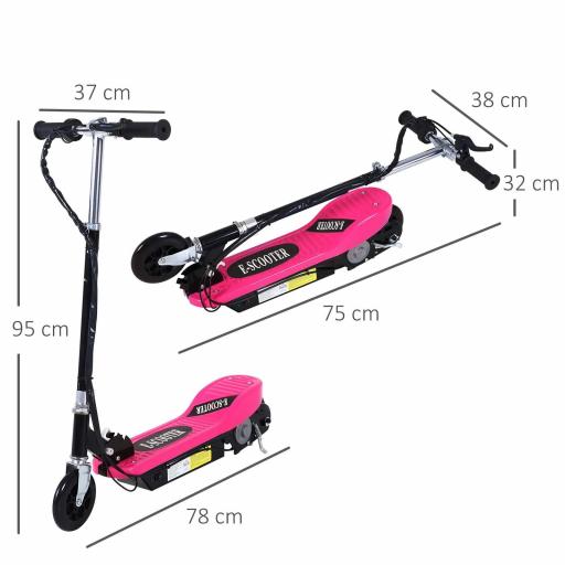 Patinete Eléctrico Plegable para Niños y Adolescentes de +7 Años con Manillar Ajustable en Altura 78x37x87-95 cm Rosa [1]