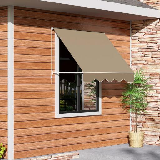 Toldo Retráctil de Exterior con Marco de Aluminio Ángulo Ajustable Protección UV e Impermeable 180x70 cm Beige [0]