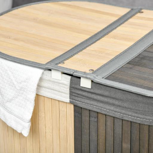 Cesto para Ropa Sucia de Bambú Capacidad de 100L Cesta para la Colada con 2 Compartimentos 62,5x37x60,5 cm Gris [7]