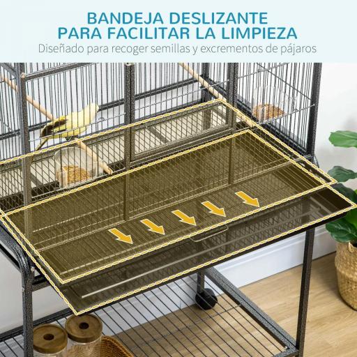 Jaula para Pájaros con Ruedas Pajarera Metálica con Perchas Comederos y Estante 81x48x162,5 cm Negro y Gris [2]