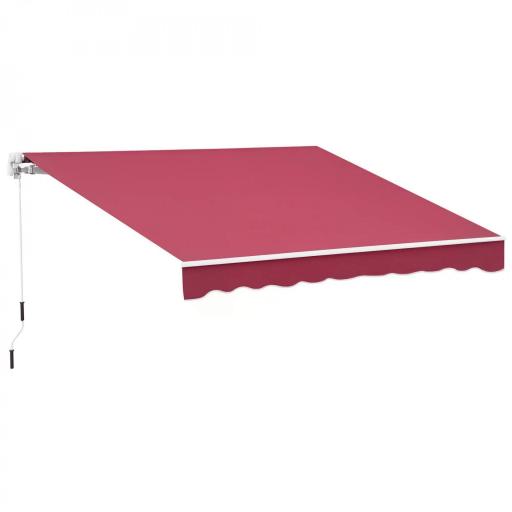 Toldo Manual 395x245 cm con Manivela Toldo Balcón Patio Terraza de Aluminio y Tejido Poliéster 280 g/m² Anti-UV Rojo [9]