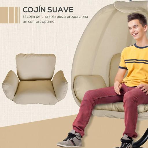 Silla Colgante Huevo con Soporte con Cesta Plegable Cojín para Interior o Exterior Carga 120 kg Caqui [3]