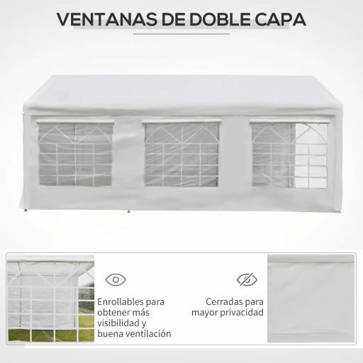 Carpa para Fiestas 6x3 m Cenador Pabellón de Jardín con 4 Paneles Laterales 2 Puertas Enrollables y 6 Ventanas Protección UV para Exterior Eventos Bodas Blanco [6]