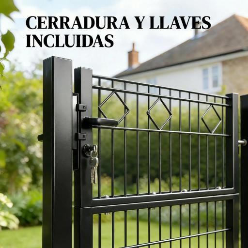 Puerta de Jardín 100 x 131 cm Puerta de Valla de Metal Galvanizado con Cerradura Llaves Manilla y 2 Postes Gris Oscuro [5]