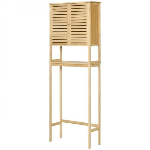 Mueble de Bambú sobre Inodoro Armario Alto para Lavadora con 2 Puertas 1 Balda Interior y 1 Estante de Almacenaje para Baño 60x23x173 cm Natural [9]