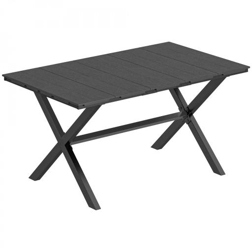 Mesa de Comedor de Jardín para 6 Personas con Superficie de HDPE de Listones Estructura Metálica 150x90x74 cm Negro [7]