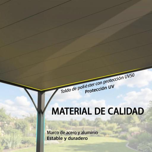 Pérgola de Jardín 3x4 m con Protección UPF 50+ Gazebo con Techo Ajustable Estructura de Aluminio para Exterior Gris [7]