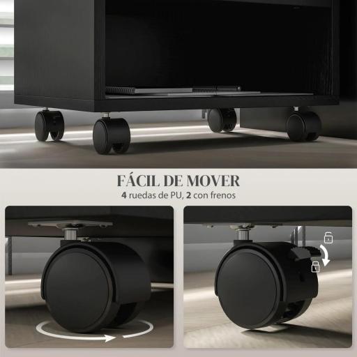 Soporte de Impresora con Ruedas Compartimentos Abiertos para Oficina Estudio 40x30x36 cm Negro [6]