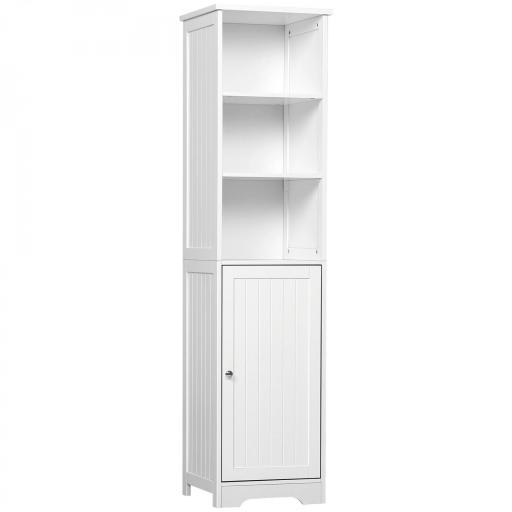 Armario Alto de Baño de 5 Niveles Columna Auxiliar de Baño con 3 Estantes 1 Puerta y Balda Ajustable 40x38x160 cm Blanco  [9]