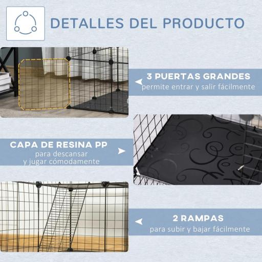 Jaula para Animales Pequeños de 3 Niveles con Rampas y Forma Personalizable para Cobayas Conejos 70x70x105 cm Negro [1]