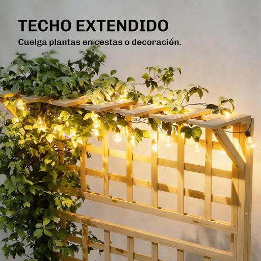 Jardinera con Enrejado y Techo de Madera para Plantas Trepadoras con 2 Estantes Drenaje y Forro 76x43,5x177 cm Natural [4]