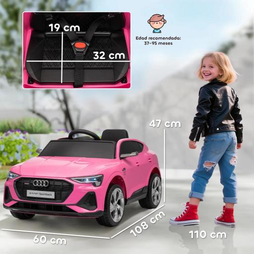 Coche de Batería para Niños 12V Audi E-tron con Mando a Distancia Faros Bocina Música Velocidad 3-5 km/h Rosa [1]