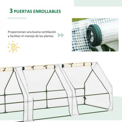 Invernadero de Exterior Invernadero de Jardín 270x90x90 cm Tipo Caseta con 3 Ventanas Marco de Acero y Cubierta de PE 140g/㎡ para Cultivo Plantas Flores Tomates Blanco [5]