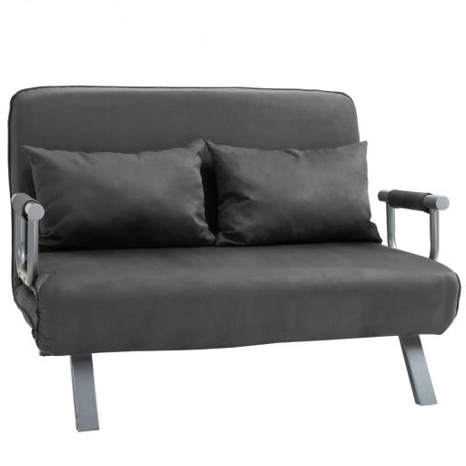 Sofá Cama de 2 Plazas con Respaldo Ajustable en 5 Posiciones Tapizado con Tacto de Ante y Cojines 111x80x78 cm Gris [8]