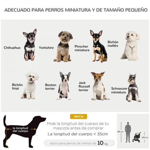 Carrito para Perros Pequeños con Cesta de Almacenaje Cubierta para Lluvia y Ventana de Malla 80,5x51,5x100 cm Caqui [2]