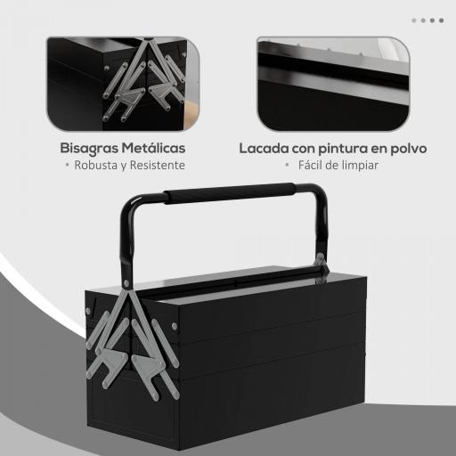 Caja de Herramientas Metálica Plegable con 5 Bandejas y Asa para Taller Garaje 45x20x34,5 cm Negro [7]