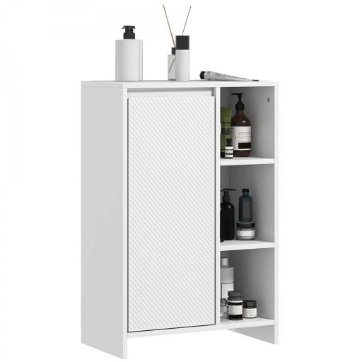 Armario de Baño con Estantes Abiertos Puerta y Estante Ajustable Antivuelco para Salón Dormitorio 53x30x80 cm Blanco [8]