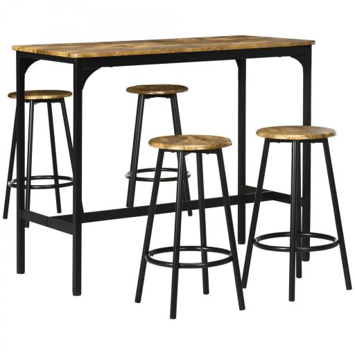 Set de Mesa Bar y 4 Taburetes Muebles Altos con Mesa de 110x50x89,5 cm y Taburetes de Ø30x60,5 cm Negro y Madera [7]