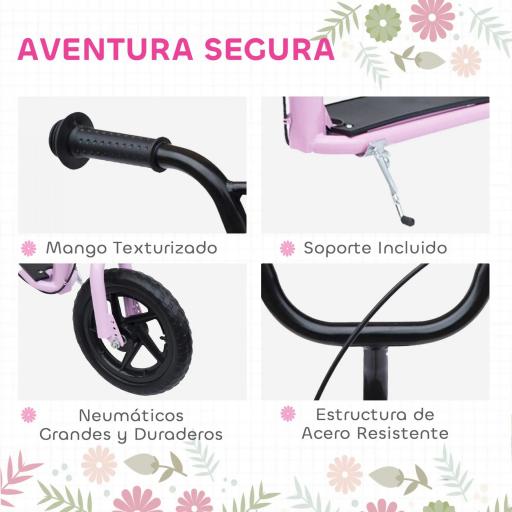 Patinete para Niños de 5-12 Años Scooter de 2 Ruedas Grandes de 12 Pulgadas con Freno y Manillar Ajustable en Altura Carga Máx. 50 kg 120x52x80-88 cm Rosa [4]