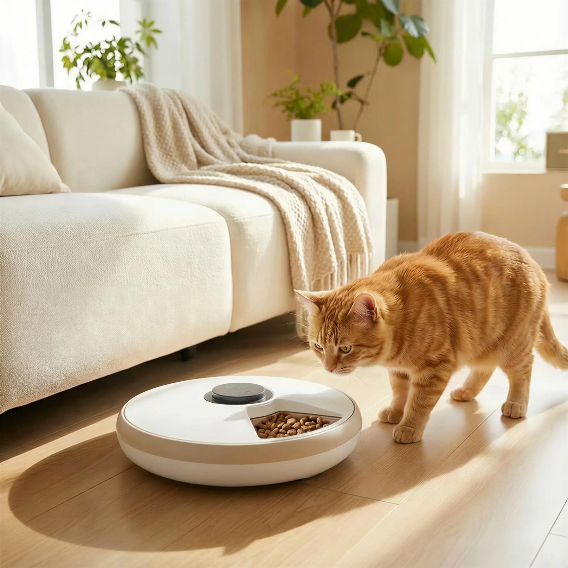 Comedero Automático para Gatos y Perros con Paquete de Hielo Temporizador Programable 6 Cuencos Pantalla LED