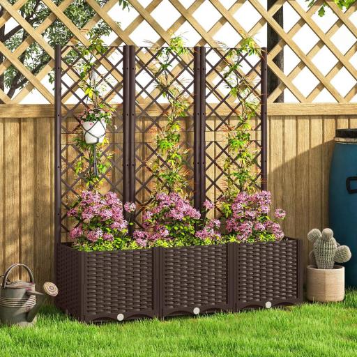Jardinera con Enrejado de Plástico para Plantas Trepadoras con Drenaje y Amplio Espacio de Cultivo 120x40x135 cm Marrón [2]