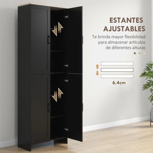 Alacena de Cocina Armario de Almacenaje Multifuncional con 4 Puertas y Estantes Ajustables 60x30x170,5 cm Negro [3]