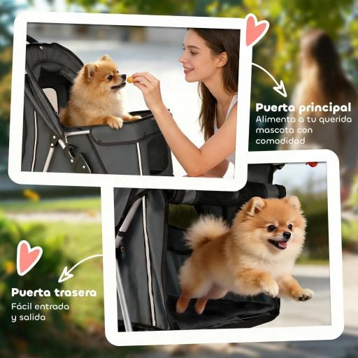 Carrito para Perros Pequeños con Cesta de Almacenaje Portavasos Ruedas y Cojín Lavable 77x44x102 cm Gris Oscuro [1]