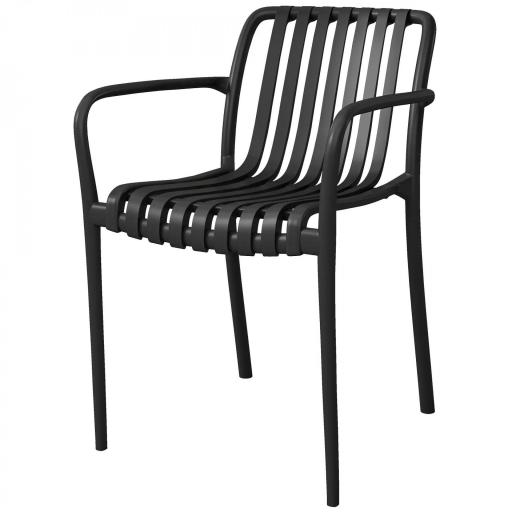 Juego de 4 Sillas de Jardín Exterior Apilables de PP con Respaldo Curvado Asiento de Listones 55x58,5x81,5 cm Negro [8]