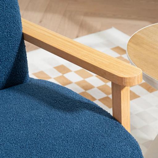 Sofá de 2 Plazas Tapizado en Borreguito 118 cm con Acolchado Grueso Reposabrazos y Patas de Madera Azul Oscuro [6]