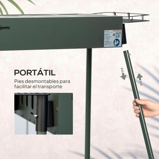 Barbacoa de Carbón con 2 Parrillas de Acero Inoxidable Barbacoa Portátil con 2 Especieros para Camping 94x39x70 cm Verde [7]