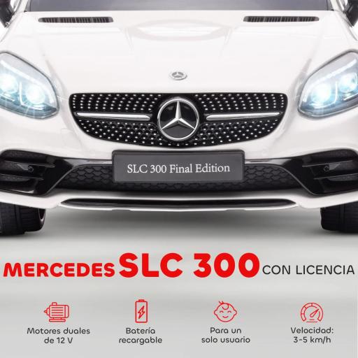 Coche Eléctrico Mercedes SLC 300 12V para Niños de 3-6 Años con Mando a Distancia Faros LED Bocina 107x62,5x44 cm Blanco [4]
