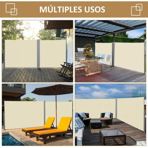 Toldo Lateral Retráctil 300x180cm Pantalla Enrollable Mampara de Privacidad y Protección Solar para Balcón Terraza Crema [3]