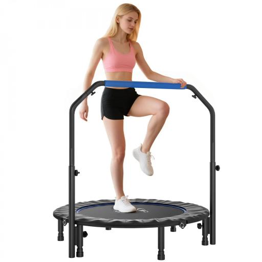 Cama Elástica Plegable Ø114 cm con Mango Ajustable Marco de Acero para Entrenamiento Piernas Cuerpo Azul y Negro [7]