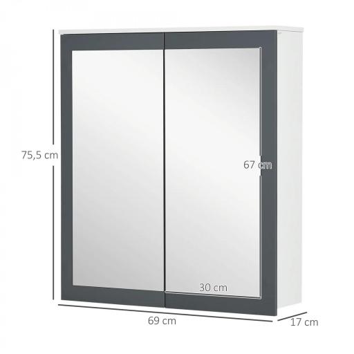 Armario de Baño con Espejo Armario de Baño para Colgar con 2 Puertas de Vidrio y Estantes Ajustables 69x17x75,5cm Blanco [1]
